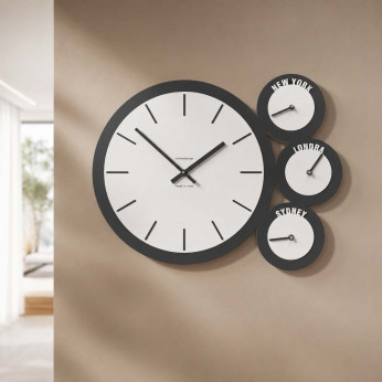 CalleaDesign Orologio da parete in legno con fusi orari London