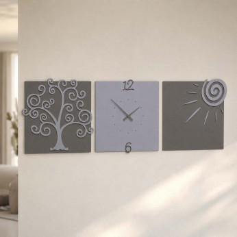 CalleaDesign Orologio da parete moderno con tre pannelli in legno Albero della Vita
