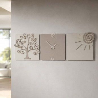 CalleaDesign Orologio da parete moderno con tre pannelli in legno Albero della Vita