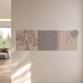 CalleaDesign Orologio da parete moderno con tre pannelli in legno Albero della Vita