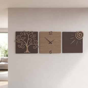 CalleaDesign Orologio da parete moderno con tre pannelli in legno Albero della Vita