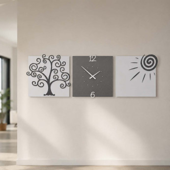 CalleaDesign Orologio da parete moderno con tre pannelli in legno Albero della Vita