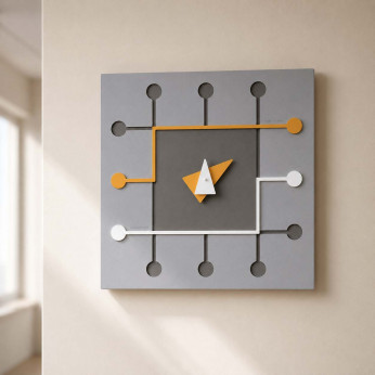 CalleaDesign Orologio da parete moderno quadrato in legno con lancette in metallo MicroCHIP