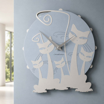 CalleaDesign Orologio da parete rotondo in legno dal design moderno Famiglia di Gatti