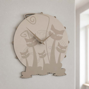 CalleaDesign Orologio da parete rotondo in legno dal design moderno Famiglia di Gatti