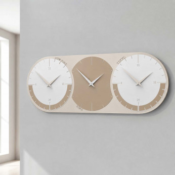 CalleaDesign Orologio da parete con fusi orari e quadrante in legno World Clock