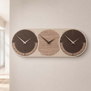 CalleaDesign Orologio da parete con fusi orari e quadrante in legno World Clock