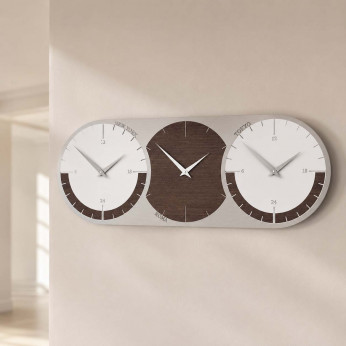 CalleaDesign Orologio da parete con fusi orari e quadrante in legno World Clock