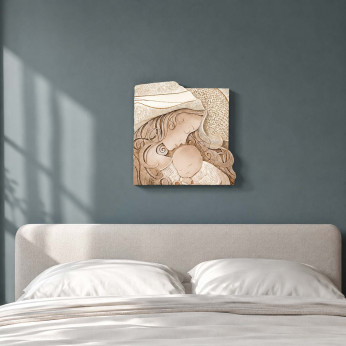 Cartapietra Capezzale maternità quadrato con bassorilievo dipinto a mano retro in legno Bacio