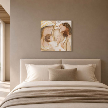 Cartapietra Capezzale quadrato sacra famiglia con bassorilievo dipinto a mano retro in legno Dono