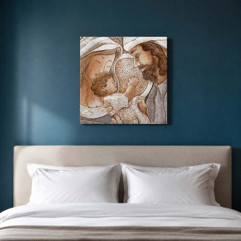 Cartapietra Capezzale quadrato sacra famiglia con bassorilievo dipinto a mano retro in legno Dono