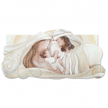 Cartapietra Capezzale sacra famiglia piccola con bassorilievo dipinto a mano retro in legno Dono