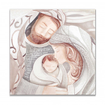 Cartapietra Capezzale Sacra Famiglia quadrato in bassorilievo dipinto a mano retro in legno Tenero Abbraccio