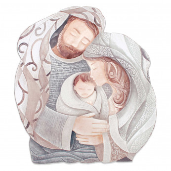 Cartapietra Capezzale Sacra Famiglia rotondo in bassorilievo dipinto a mano retro in legno Tenero Abbraccio