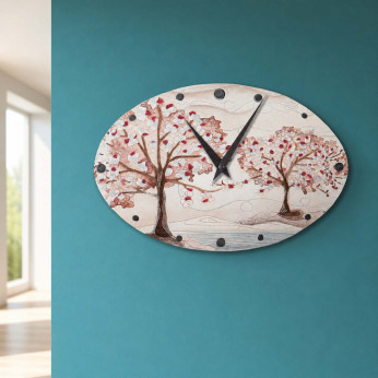 Cartapietra Orologio da parete ovale con Bassorilievo con retro in legno massello Anime gemelle