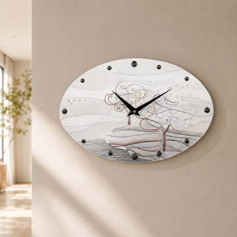 Cartapietra Orologio da parete ovale in cartapietra con lavorazione artistica Albero dei Sogni