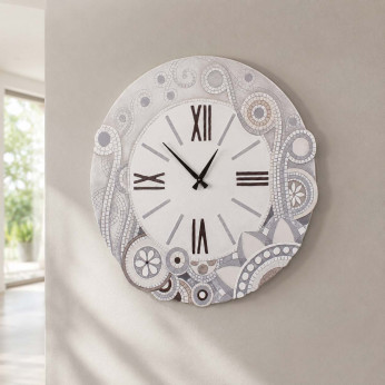 Cartapietra Orologio da parete rotondo grande con bassorilievo con retro in legno massello Eclettica
