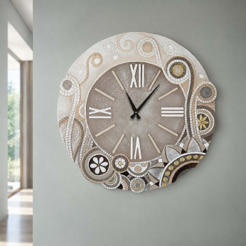Cartapietra Orologio da parete rotondo grande con bassorilievo con retro in legno massello Eclettica