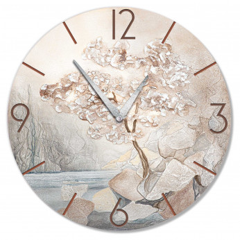 Cartapietra Orologio da parete rotondo grande con bassorilievo con retro in legno massello Luce Nascosta