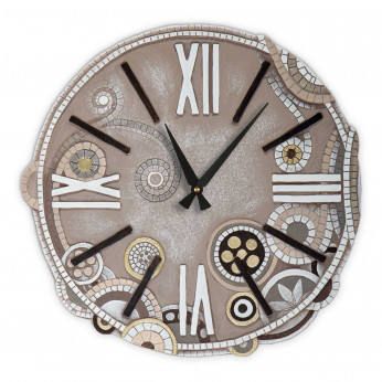 Cartapietra Orologio da parete rotondo medio con bassorilievo con retro in legno massello Eclettica