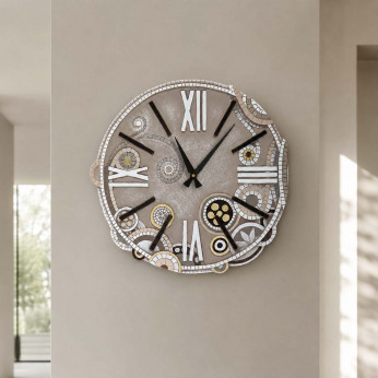 Cartapietra Orologio da parete rotondo medio con bassorilievo con retro in legno massello Eclettica