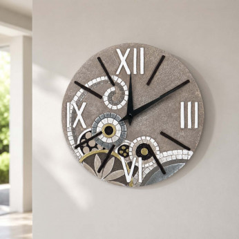 Cartapietra Orologio da parete rotondo piccolo con bassorilievo con retro in legno massello Eclettica