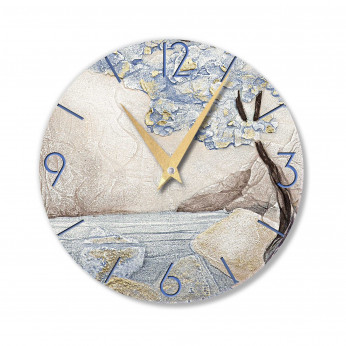 Cartapietra Orologio da parete rotondo piccolo con bassorilievo con retro in legno massello Luce Nascosta