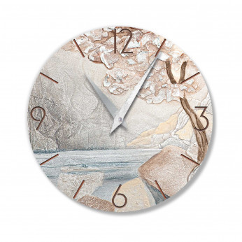 Cartapietra Orologio da parete rotondo piccolo con bassorilievo con retro in legno massello Luce Nascosta