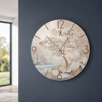 Cartapietra Orologio da parete rotondo piccolo con bassorilievo con retro in legno massello Luce Nascosta