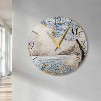 Cartapietra Orologio da parete rotondo piccolo con bassorilievo con retro in legno massello Luce Nascosta
