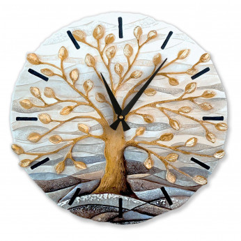 Cartapietra Orologio grande con bassorilievo con retro in legno massello Albero della Vita