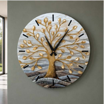 Cartapietra Orologio grande con bassorilievo con retro in legno massello Albero della Vita