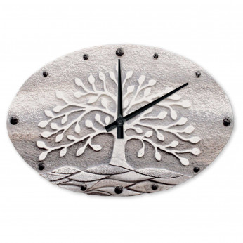 Cartapietra Orologio ovale con bassorilievo con retro in legno massello Albero della Vita