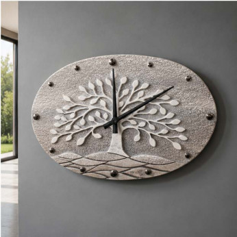 Cartapietra Orologio ovale con bassorilievo con retro in legno massello Albero della Vita