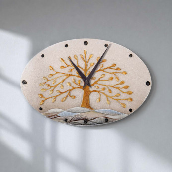 Cartapietra Orologio ovale con bassorilievo con retro in legno massello Albero della Vita