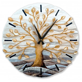 Cartapietra Orologio piccolo con bassorilievo con retro in legno massello Albero della Vita