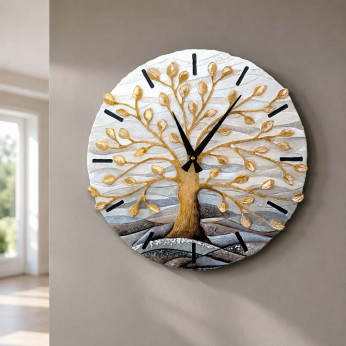 Cartapietra Orologio piccolo con bassorilievo con retro in legno massello Albero della Vita