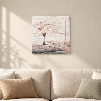 Cartapietra Quadretto moderno con bassorilievo dipinto a mano con retro in legno massello Albero dei Sogni