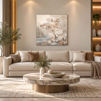 Cartapietra Quadretto moderno con bassorilievo dipinto a mano con retro in legno massello Luce Nascosta