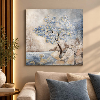 Cartapietra Quadretto moderno con bassorilievo dipinto a mano con retro in legno massello Luce Nascosta