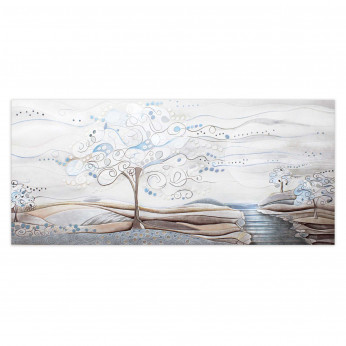 Cartapietra Quadro grande con bassorilievo dipinto a mano con retro in legno massello Albero dei Sogni
