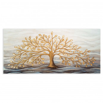 Cartapietra Quadro grande con bassorilievo dipinto a mano con retro in legno massello Albero della Vita