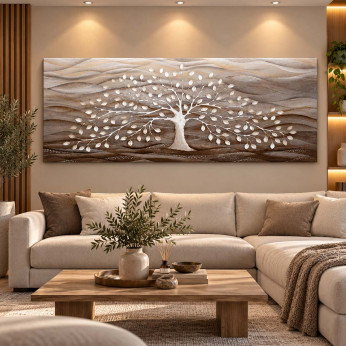 Cartapietra Quadro grande con bassorilievo dipinto a mano con retro in legno massello Albero della Vita