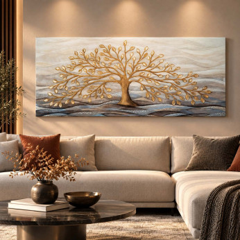 Cartapietra Quadro grande con bassorilievo dipinto a mano con retro in legno massello Albero della Vita