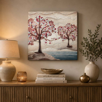 Cartapietra Quadro moderno con Bassorilievo dipinto a mano con retro in legno massello Anime gemelle