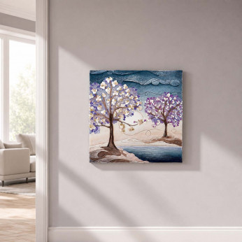 Cartapietra Quadro moderno con Bassorilievo dipinto a mano con retro in legno massello Anime gemelle