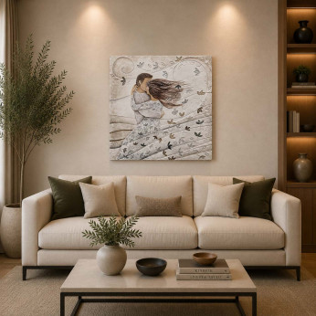 Cartapietra Quadro moderno con bassorilievo dipinto a mano con retro in legno massello Tra Le Tue Braccia