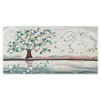 Cartapietra Quadro piccolo con bassorilievo dipinto a mano con retro in legno massello Foglie al Vento