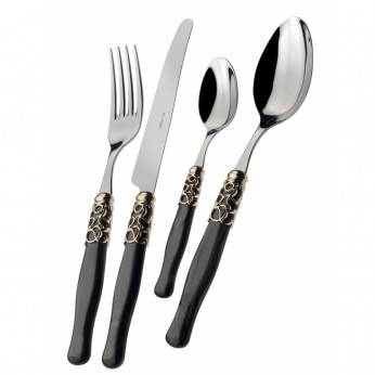Bugatti Set di posate 24pz con manico in madreperla e ghiera dorata collezione "Selene"