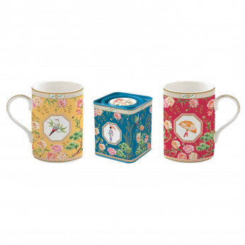 Easy Life Set 2 tazze in porcellana e scatola in latta Jardins D'Orient